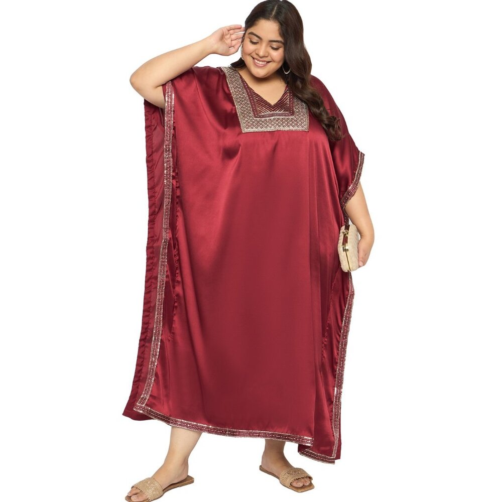 Plus Size Satin Sequences Caftan Dress Stylish Party Wear Maxi Dresses for Women